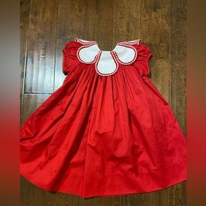 The Proper Peony girls dress size 4T red with white petal design collar